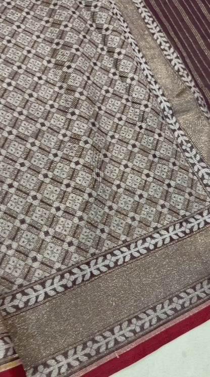 Pure Cotton Ektara Tilfi Jamdani Cutwork Jaal Banarasi Saree