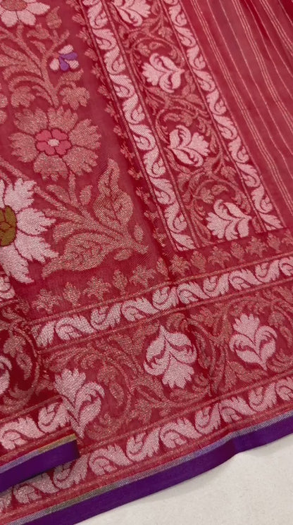 Pure Cotton Ektara Tilfi Jamdani Cutwork Jaal Banarasi Saree