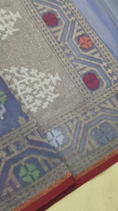 Pure Cotton Ektara Tilfi Cutwork Jamdani Banarasi Sare
