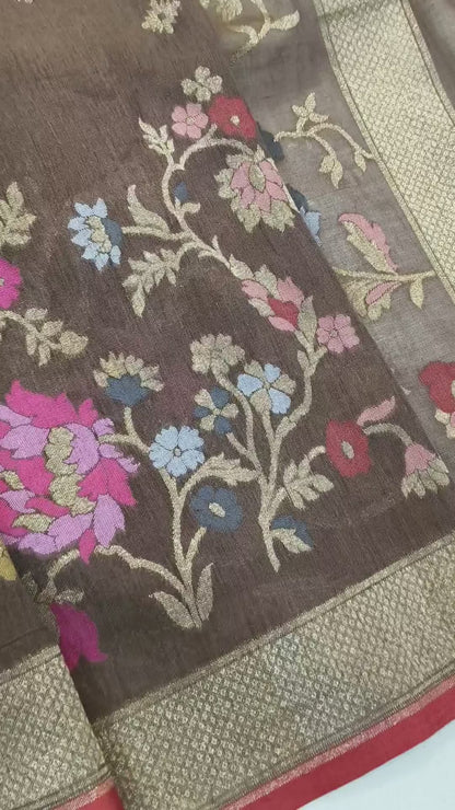 Pure Cotton Ektara Tilfi Cutwork Jamdani Banarasi Saree