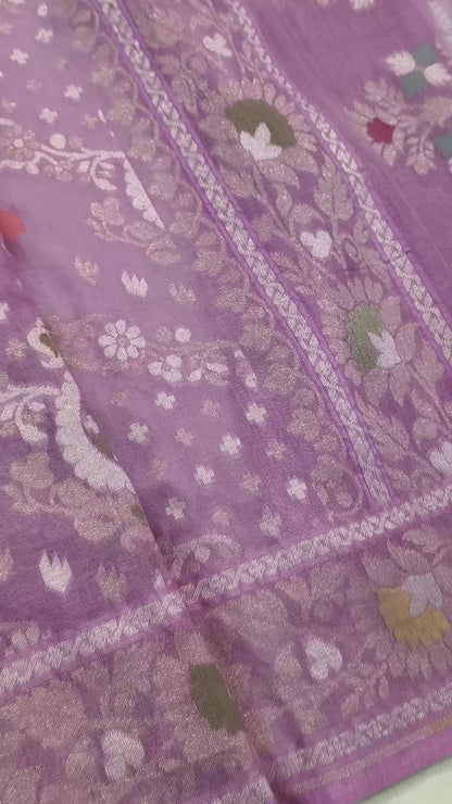 Pure Cotton Ektara Tilfi Cutwork Jamdani Banarasi Saree