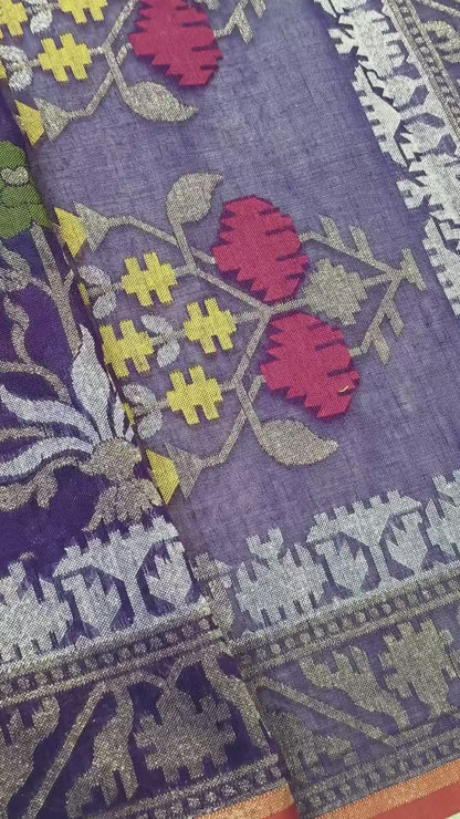 Pure Cotton Ektara Tilfi Cutwork Jamdani Banarasi Saree