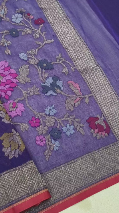 Pure Cotton Ektara Tilfi Jamdani Cutwork Banarasi Saree
