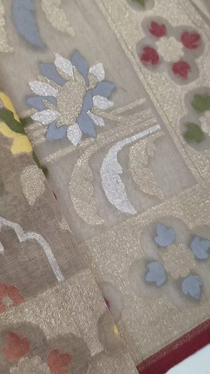 Pure Cotton Ektara Tilfi Cutwork Jamdani Banarasi Saree