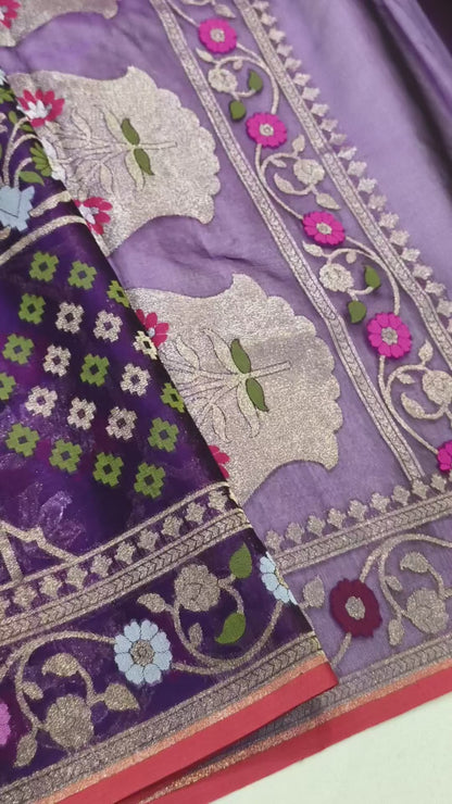 Pure Kora Silk Ektara Tilfi Cutwork Jamdani Banarasi Saree