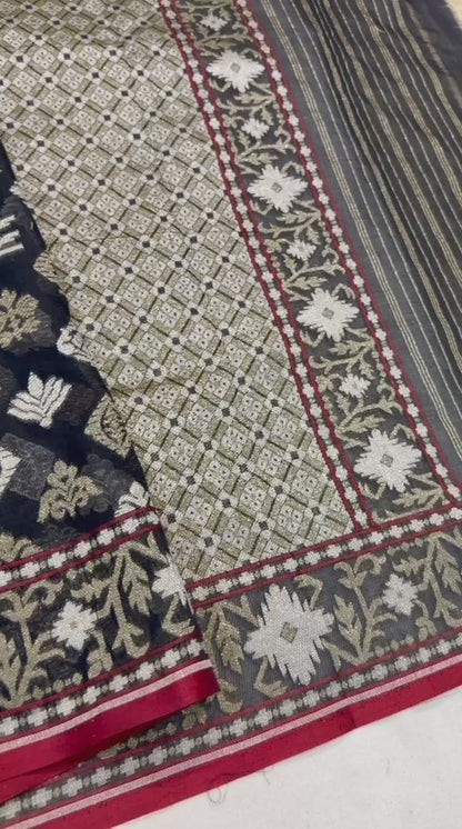 Pure Cotton Ektara Jamdani Cutwork Banarasi Saree