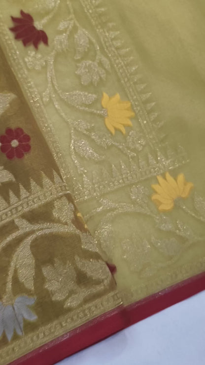 Pure Kora Silk Ektara Tilfi Cutwork Banarasi Saree