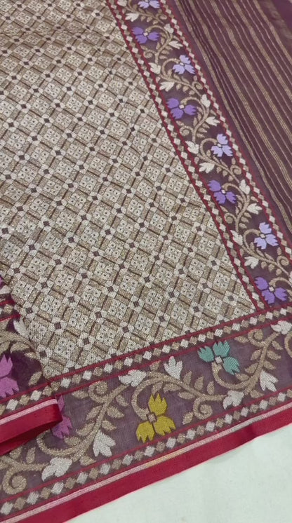 Pure Cotton Ektara Tilfi Cutwork Jamdani Banarasi Saree