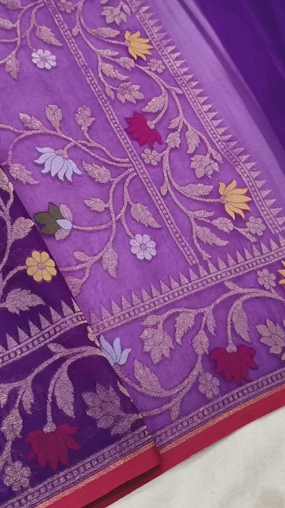 Pure Kora Silk Ektara Tilfi Cutwork Jamdani Banarasi Saree