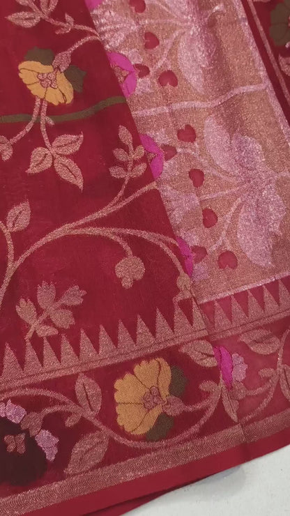 Pure Cotton Ektara Tilfi Cutwork Jamdani Banarasi Saree