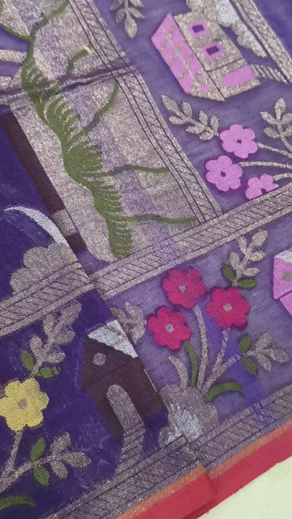 Pure Cotton Ektara Tilfi Cutwork Jamdani Banarasi Sare