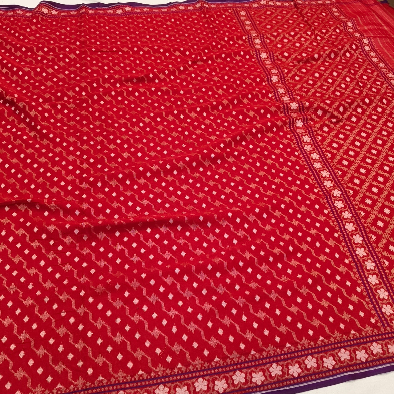 Pure Cotton Ektara Alfi Cutwork Jamdani Banarasi Saree
