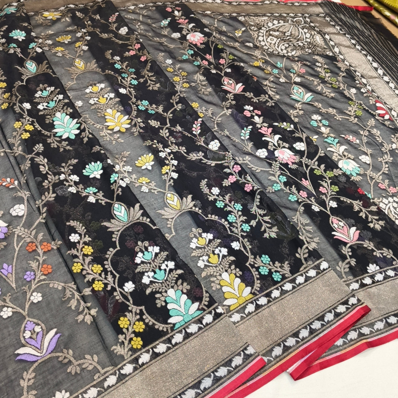 Pure Cotton Ektara Tilfi Jamdani Cutwork Banarasi Saree