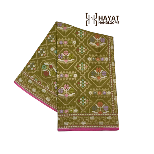 Pure Cotton Ektara Tilfi Jamdani Cutwork Banarasi Saree