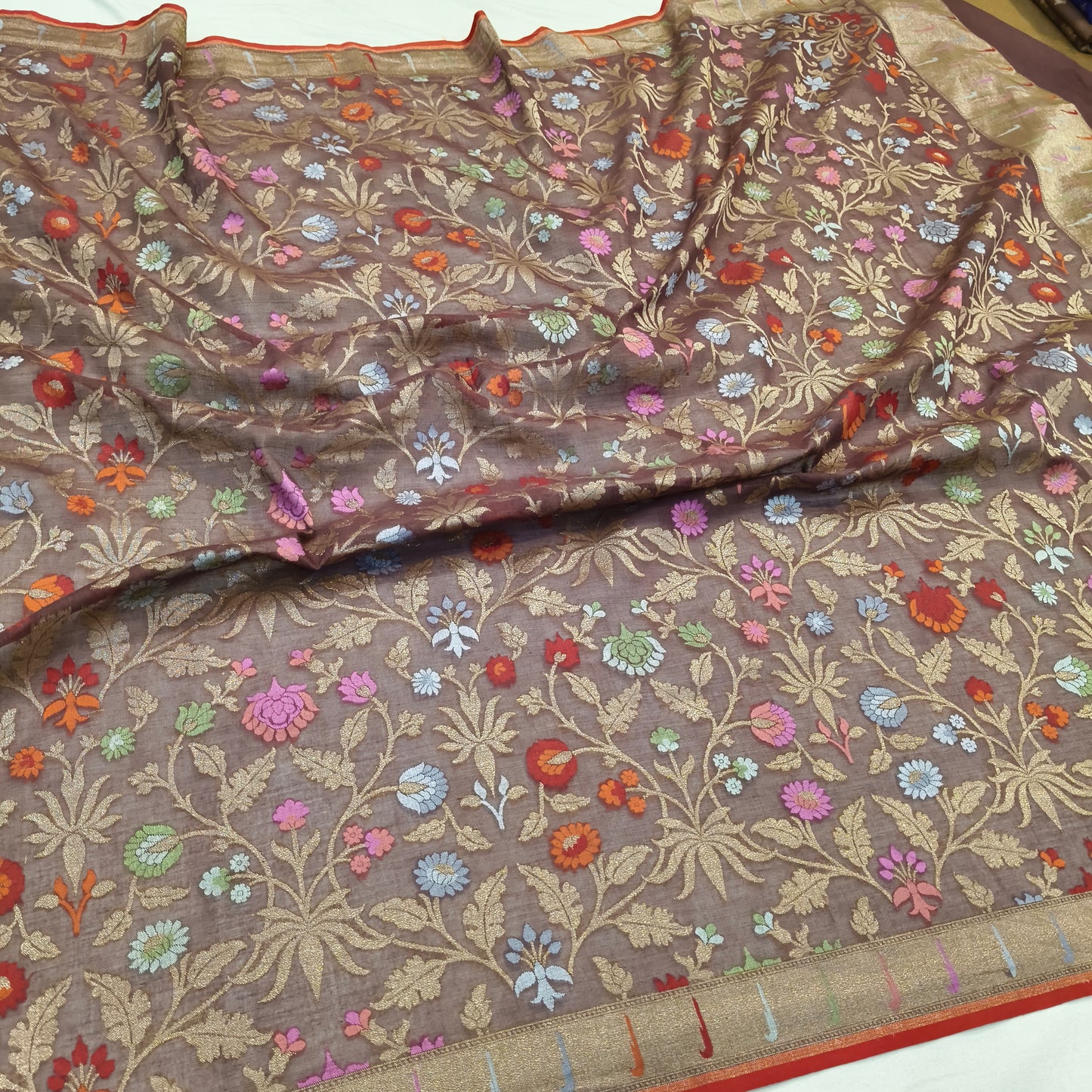 Pure Cotton Ektara Tilfi Cutwork Jamdani Banarasi Saree