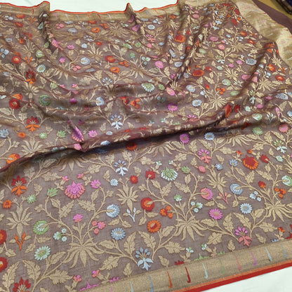 Pure Cotton Ektara Tilfi Cutwork Jamdani Banarasi Saree