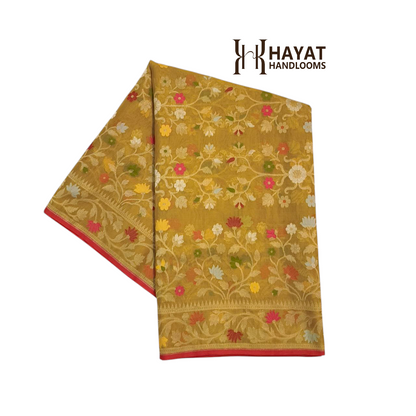 Pure Kora Silk Ektara Tilfi Cutwork Banarasi Saree