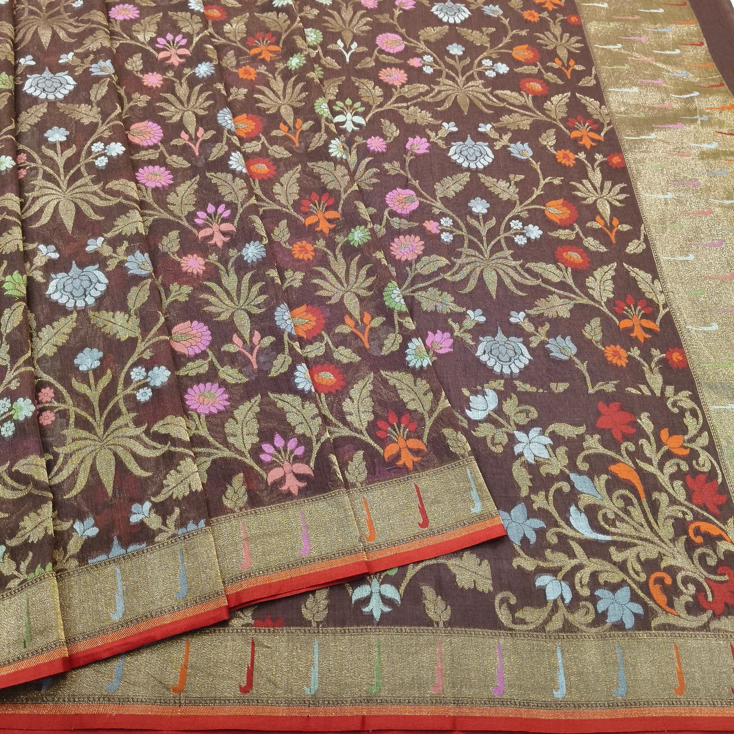 Pure Cotton Ektara Tilfi Cutwork Jamdani Banarasi Saree
