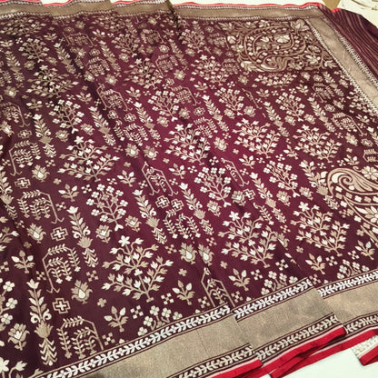 Pure Katan Silk Ektara Cutwork Jamdani Banarasi Saree