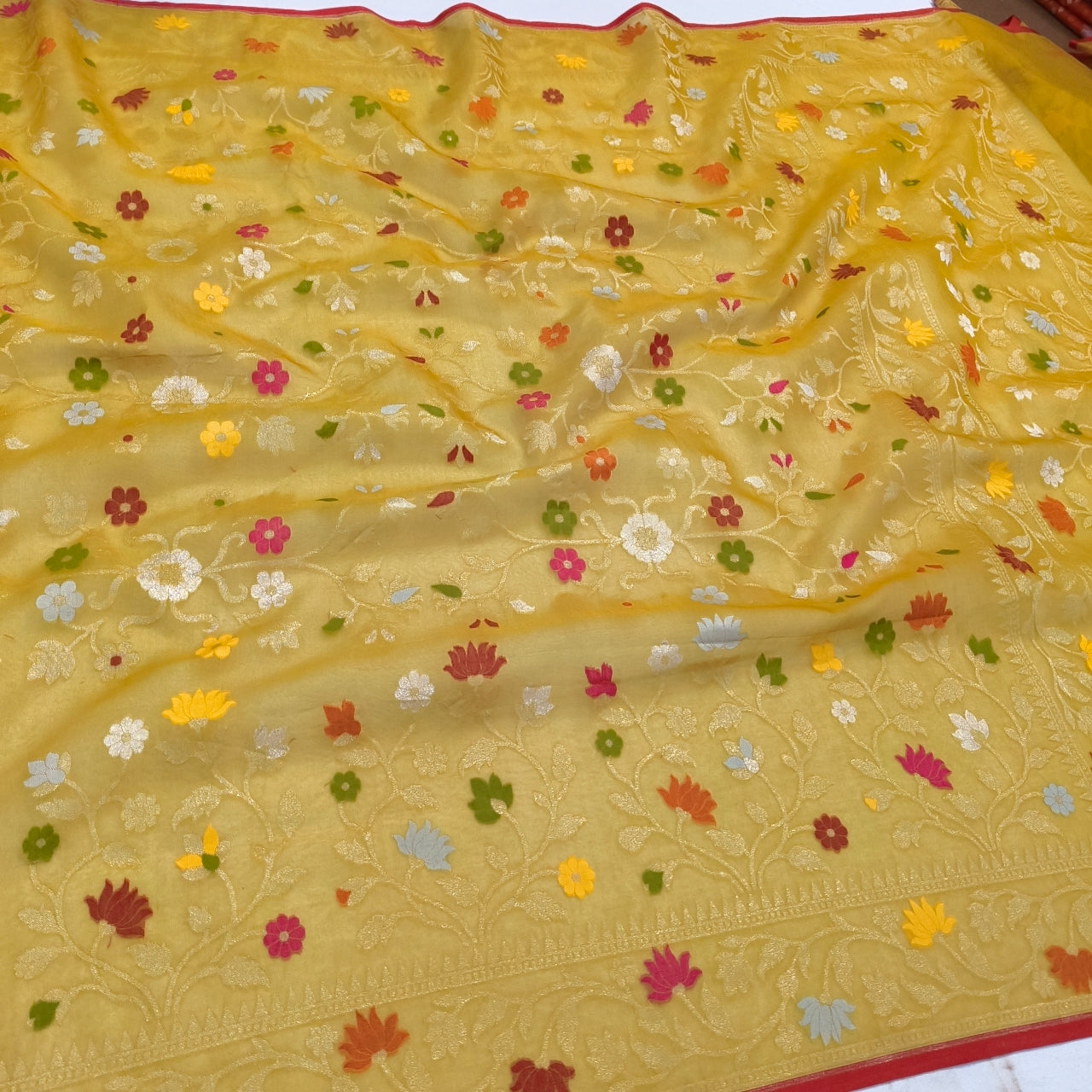 Pure Kora Silk Ektara Tilfi Cutwork Banarasi Saree
