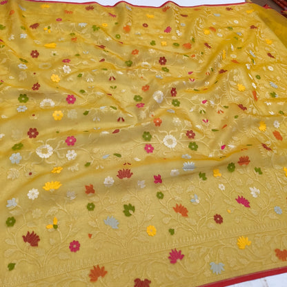 Pure Kora Silk Ektara Tilfi Cutwork Banarasi Saree