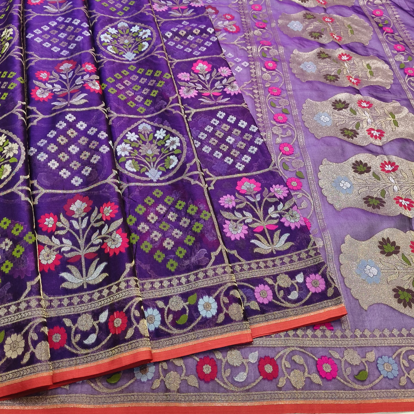 Pure Kora Silk Ektara Tilfi Cutwork Jamdani Banarasi Saree