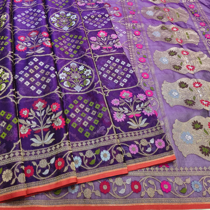 Pure Kora Silk Ektara Tilfi Cutwork Jamdani Banarasi Saree