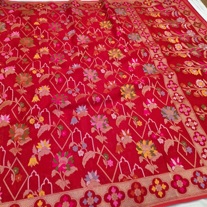 Pure Kora Silk Ektara Tilfi Cutwork Jamdani Banarasi Saree