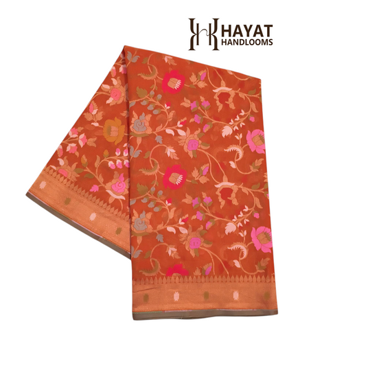 Pure Cotton Ektara Tilfi Jamdani Cutwork Jaal Banarasi Saree