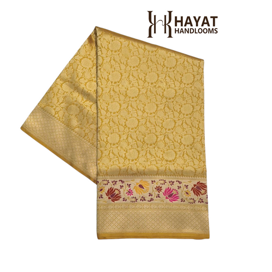 Gold pure katan silk handvowen banarasi saree