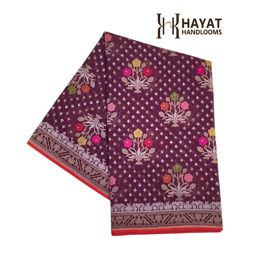 Pure Cotton Ektara Tilfi Cutwork Jamdani Banarasi Saree