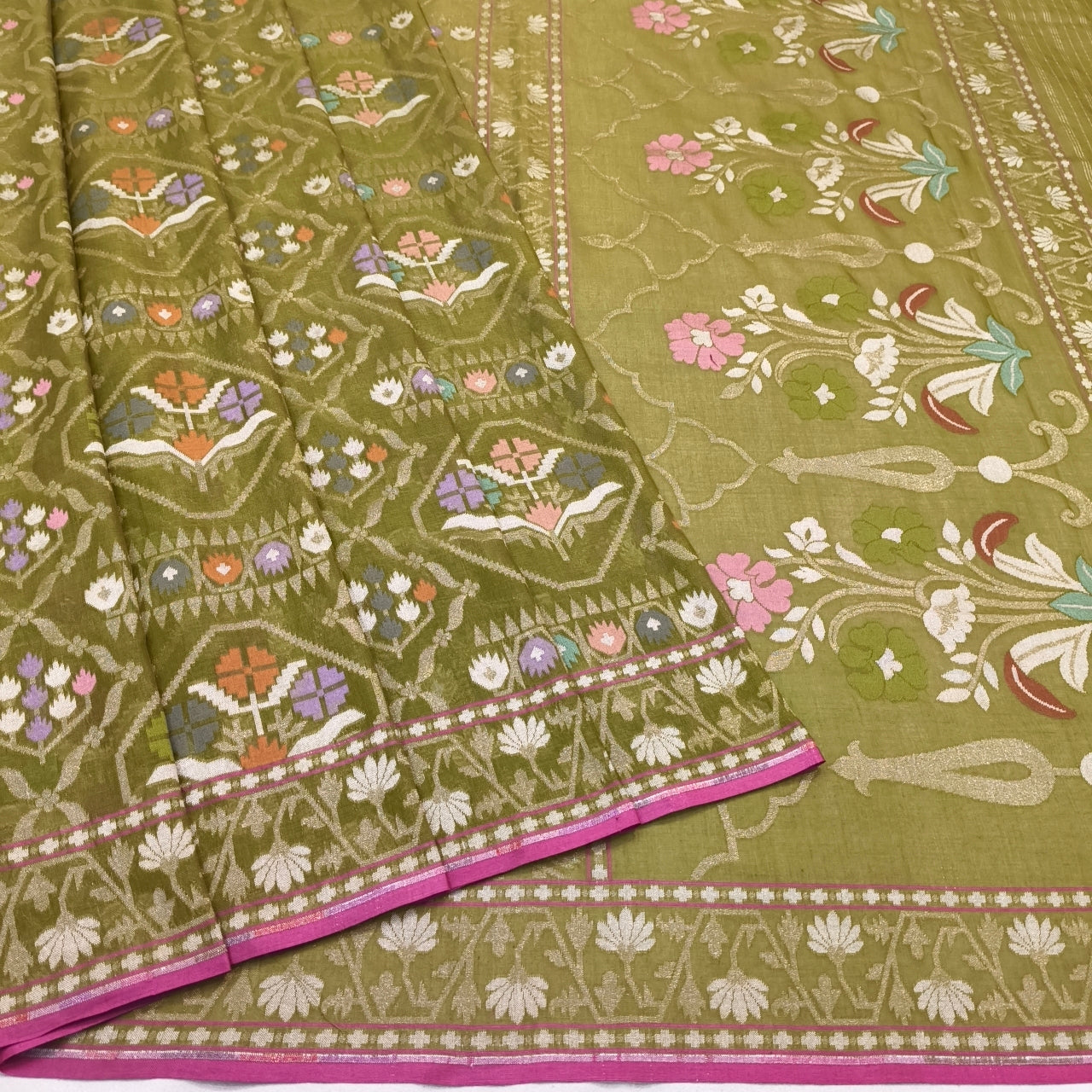 Pure Cotton Ektara Tilfi Jamdani Cutwork Banarasi Saree