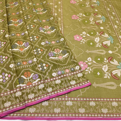 Pure Cotton Ektara Tilfi Jamdani Cutwork Banarasi Saree
