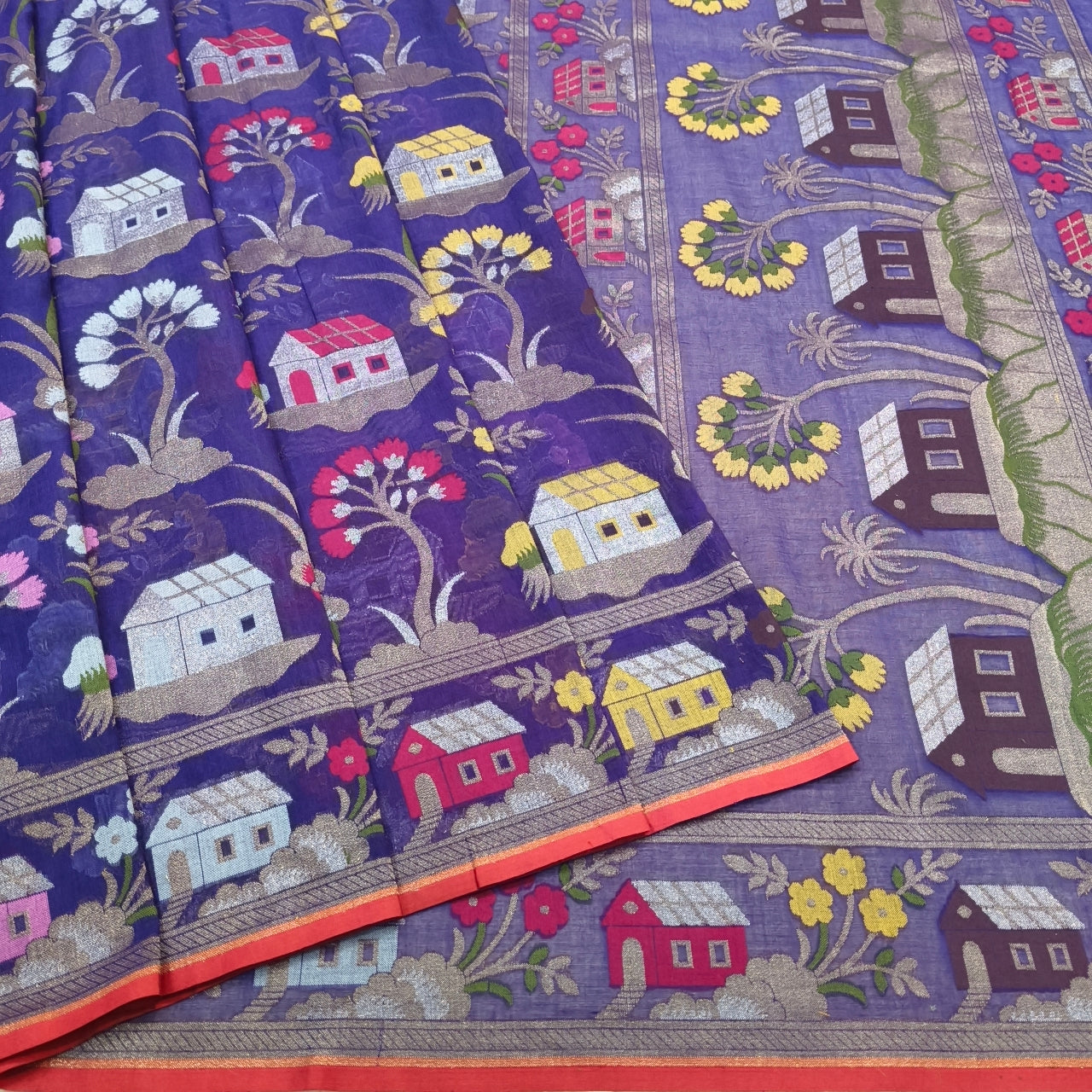 Pure Cotton Ektara Tilfi cutwork Jamdani Banarasi Saree