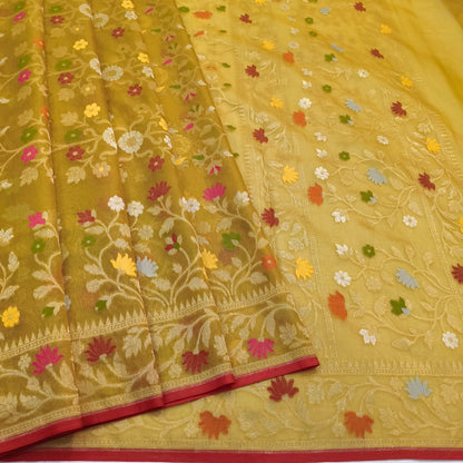 Pure Kora Silk Ektara Tilfi Cutwork Banarasi Saree