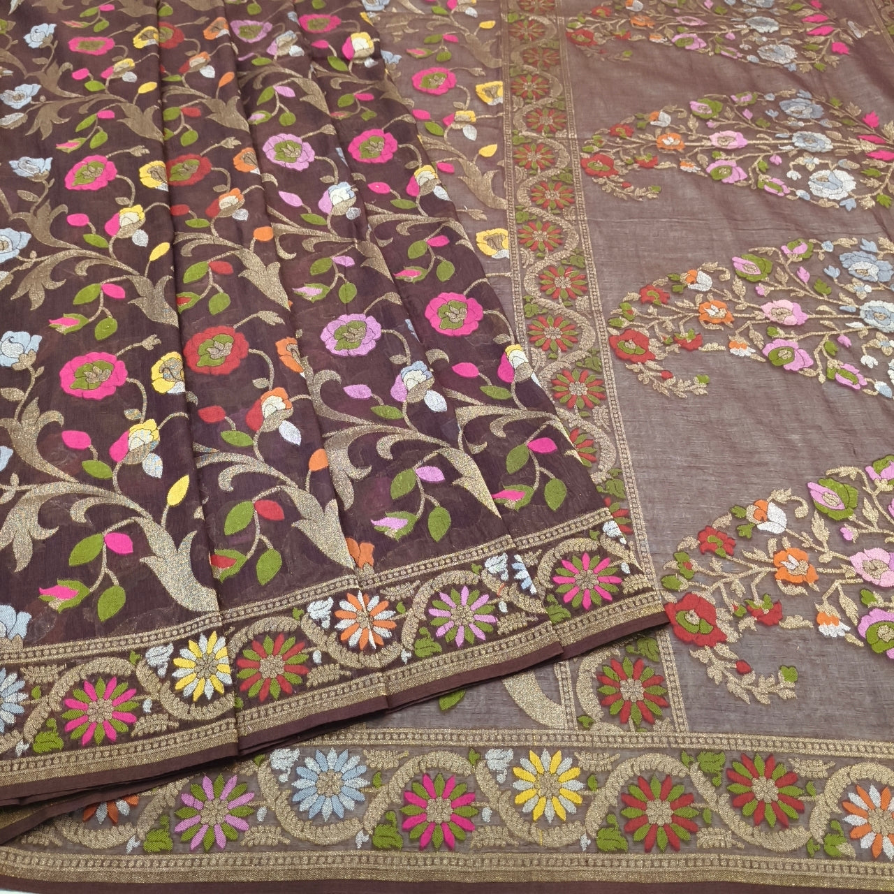 Pure Cotton Ektara Tilfi Cutwork Jamdani Banarasi Sare