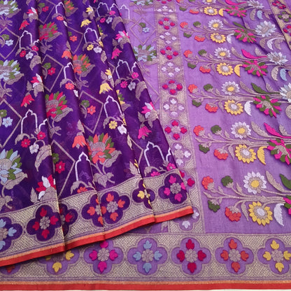 Pure Kora Silk Ektara Tilfi Cutwork Jamdani Banarasi Saree