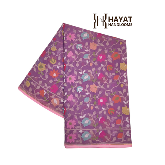 Pure Cotton Ektara Tilfi Jamdani Cutwork Jaal Banarasi Saree