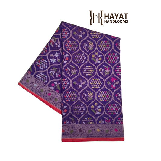 Purple pure cotton ektara tilfi jamdani cutwork jaal banarasi saree