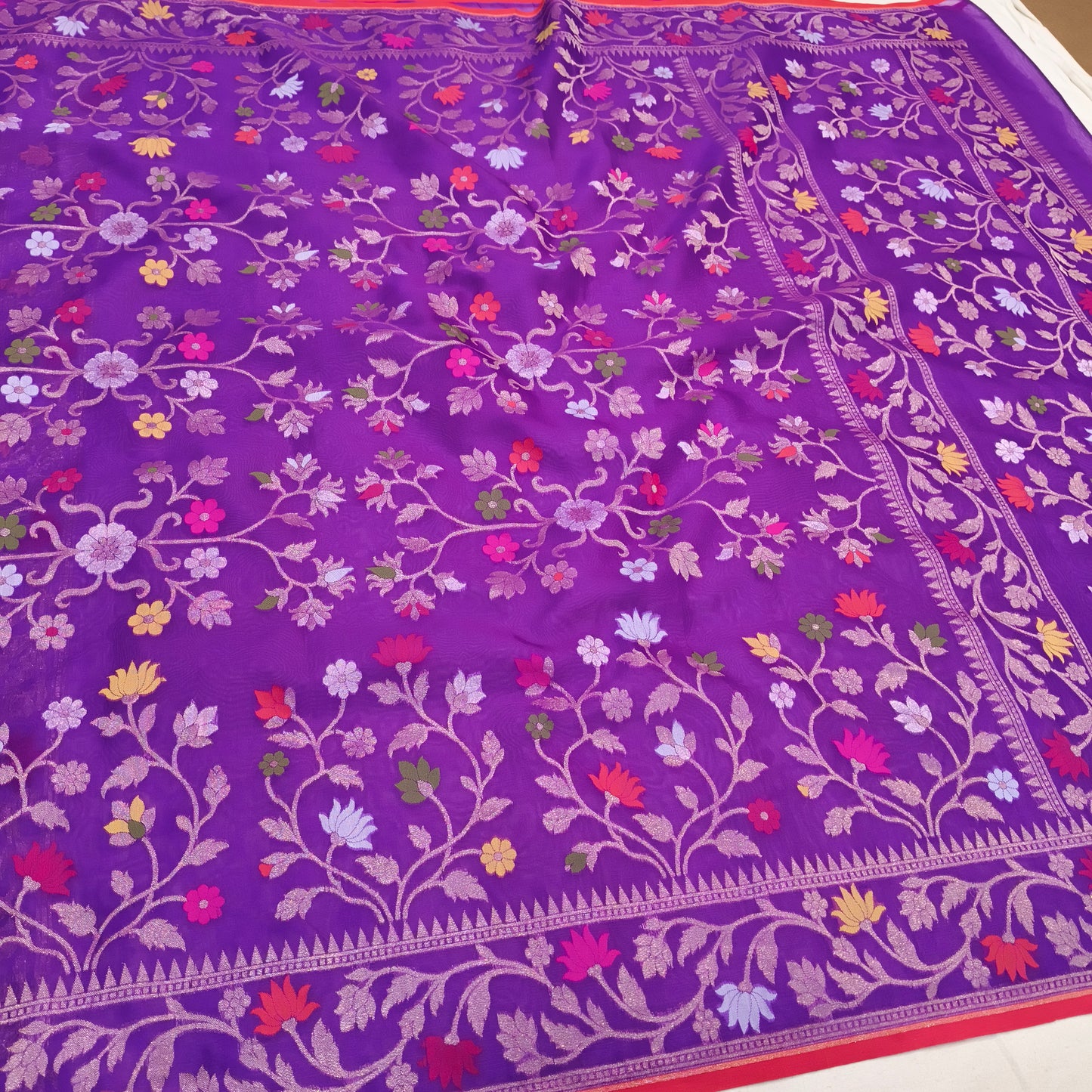 Pure Kora Silk Ektara Tilfi Cutwork Jamdani Banarasi Saree