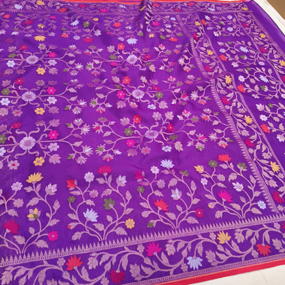Pure Kora Silk Ektara Tilfi Cutwork Jamdani Banarasi Saree