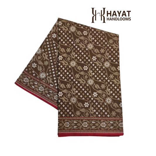 Brown pure katan silk ektara jamdani cutwork jaal banarasi saree
