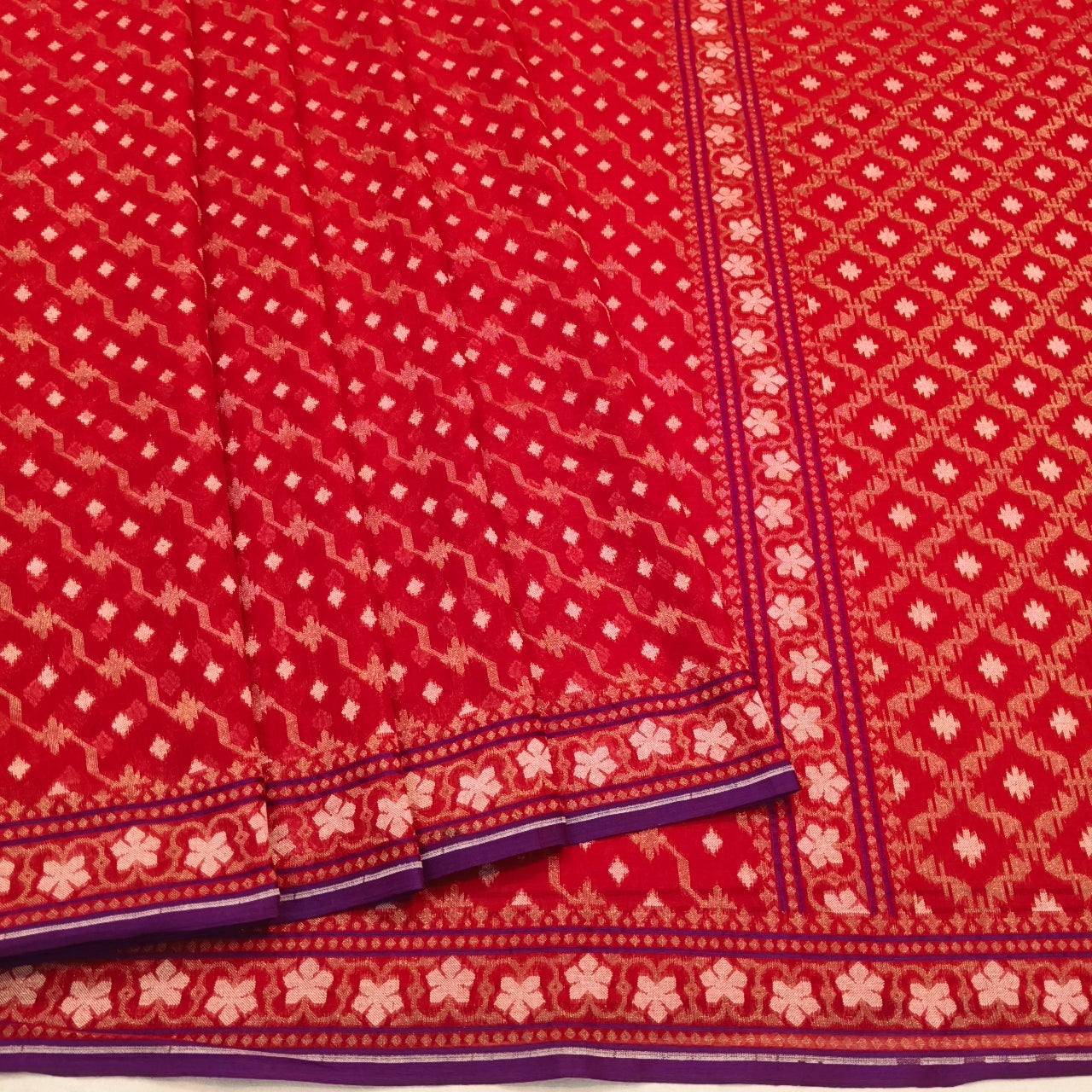 Pure Cotton Ektara Alfi Cutwork Jamdani Banarasi Saree