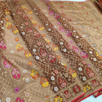 Pure Kora Silk Ektara Tilfi Cutwork Banarasi Saree