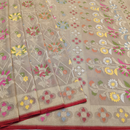 Pure Cotton Ektara Tilfi Cutwork Jamdani Banarasi Saree