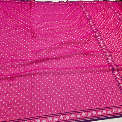 Pure Cotton Ektara Alfi Cutwork Jamdani Banarasi Saree