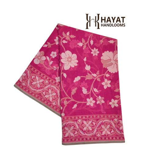 Pure Cotton Ektara Alfi Jamdani Cutwork Jaal Banarasi Saree