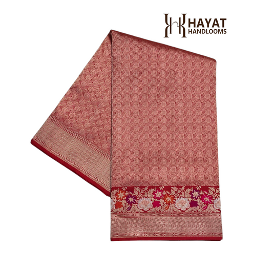 Red pure katan silk handvowen banarasi saree