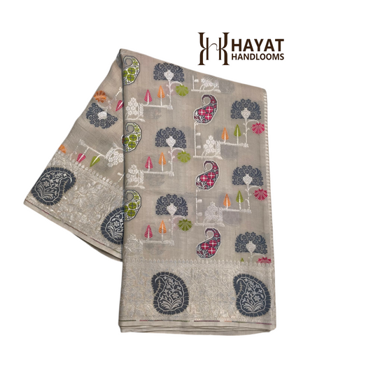 Pure tusser georgette handloom banarasi saree