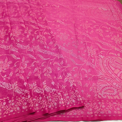 pink Realzari pure cotton ektara jamdani exclusive banarasi saree